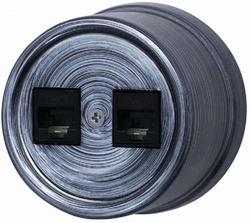 Розетка-ретро компьютерная пластик Bironi Лизетта 2-м. RJ45+RJ45 5е серебрянный век картинка